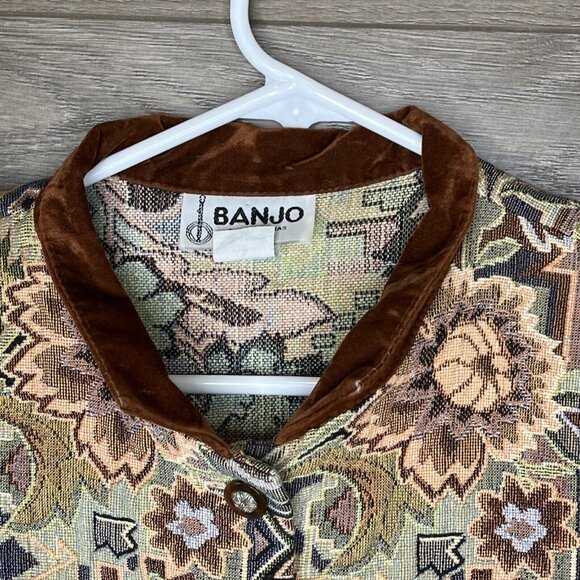 Banjo Dallas TX Crop Jacket Womens XL Tan Western Floral Aztec Brocade Long Slv - Picture 6 of 10